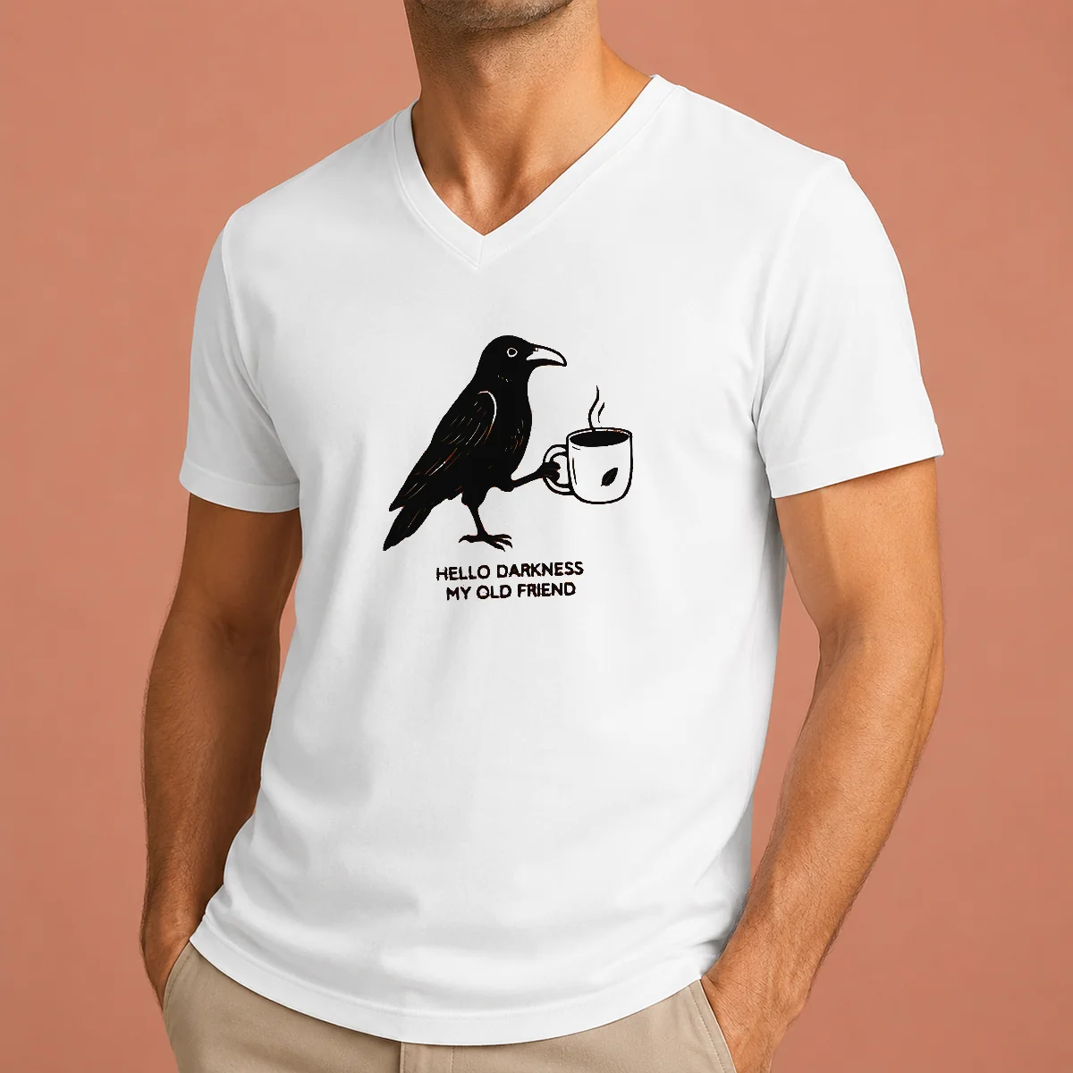 Official Crow Raven Drink Coffee Hello V-Neck Shirt Official Crow Raven Drink Coffee Hello V-Neck Shirt