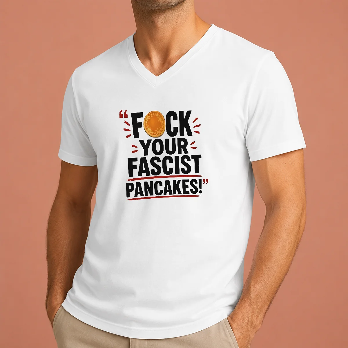 Official Fuck Your Fascist Pancakes V-Neck Shirt Official Fuck Your Fascist Pancakes V-Neck Shirt