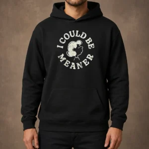 Official Lucy Peanuts I Could Be Meaner Hoodie in black with front graphic and cozy fit