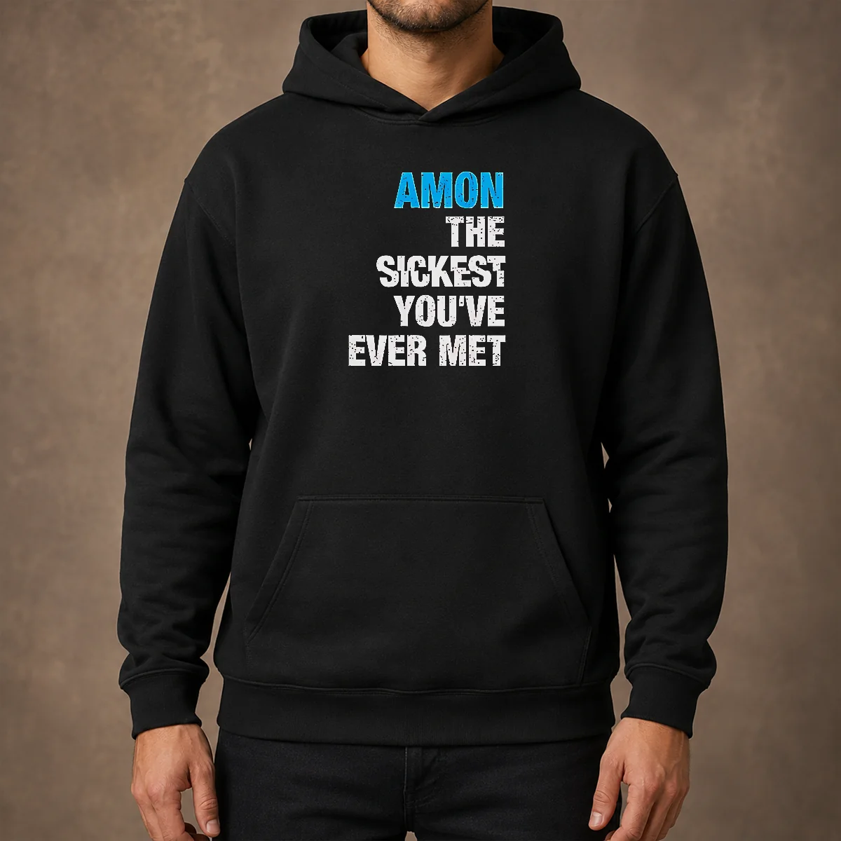 Original Amon The Sickest You'Ve Ever Met Hoodie in black with bold front print, comfortable pullover style