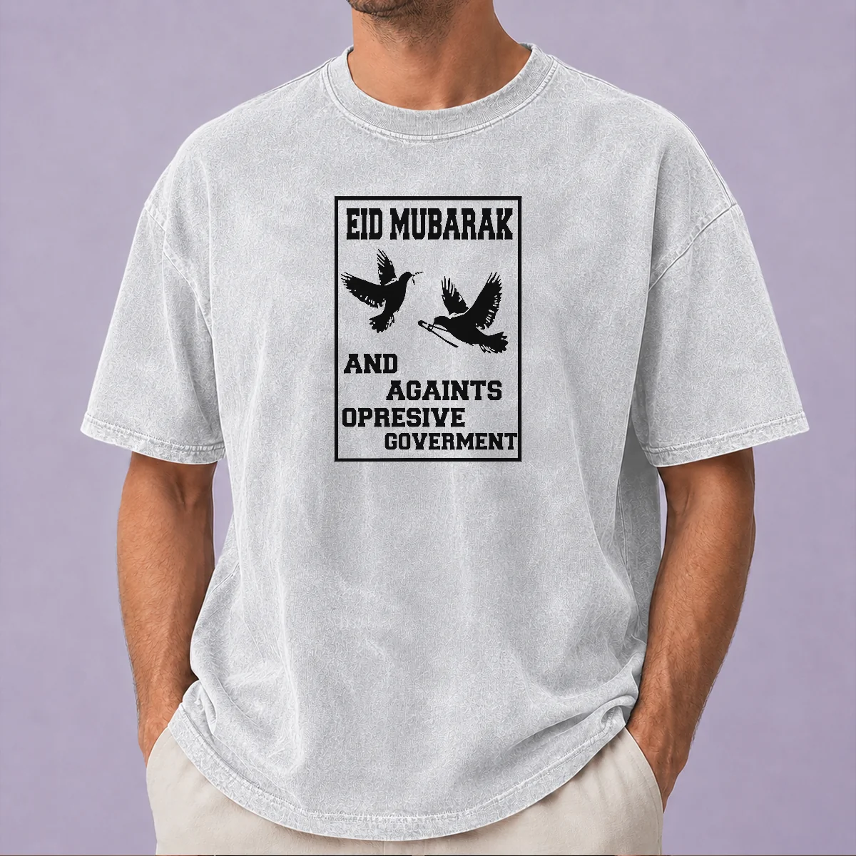 Original Eid Mubarak And Against Oppressive Government Washed T-Shirt