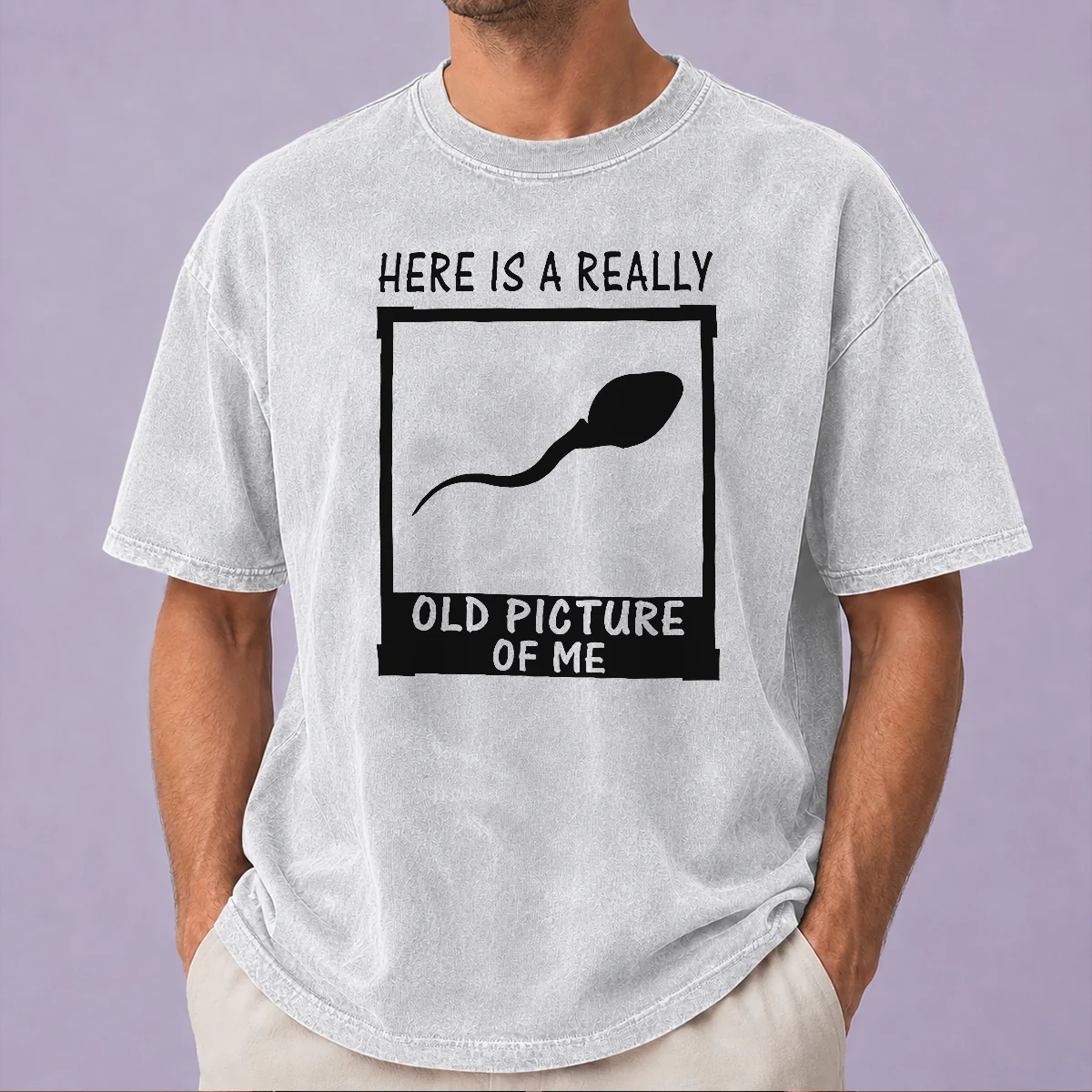 Original Here'S A Really Old Picture Of Me washed t shirt in faded black showing front print design