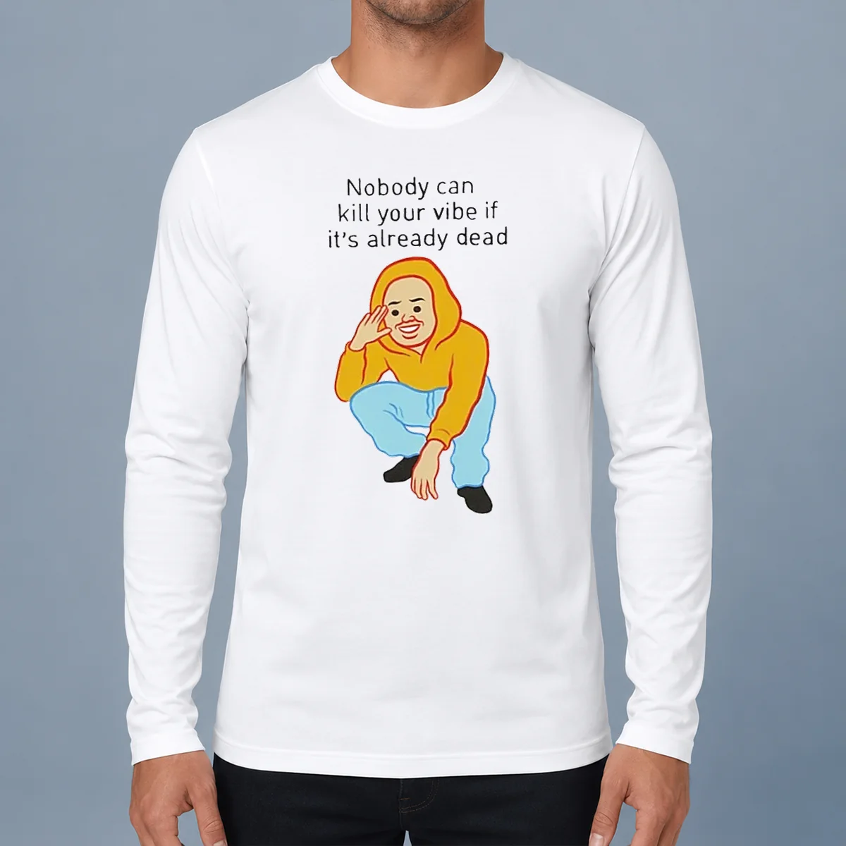 Original Nobody Can Kill Your Vibe If It'S Already Dead Cartoon Man long sleeve shirt in black with bold graphic print