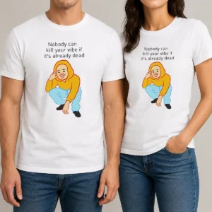 Original Nobody Can Kill Your Vibe If It'S Already Dead Cartoon Man t shirt in black, front view with bold graphic print