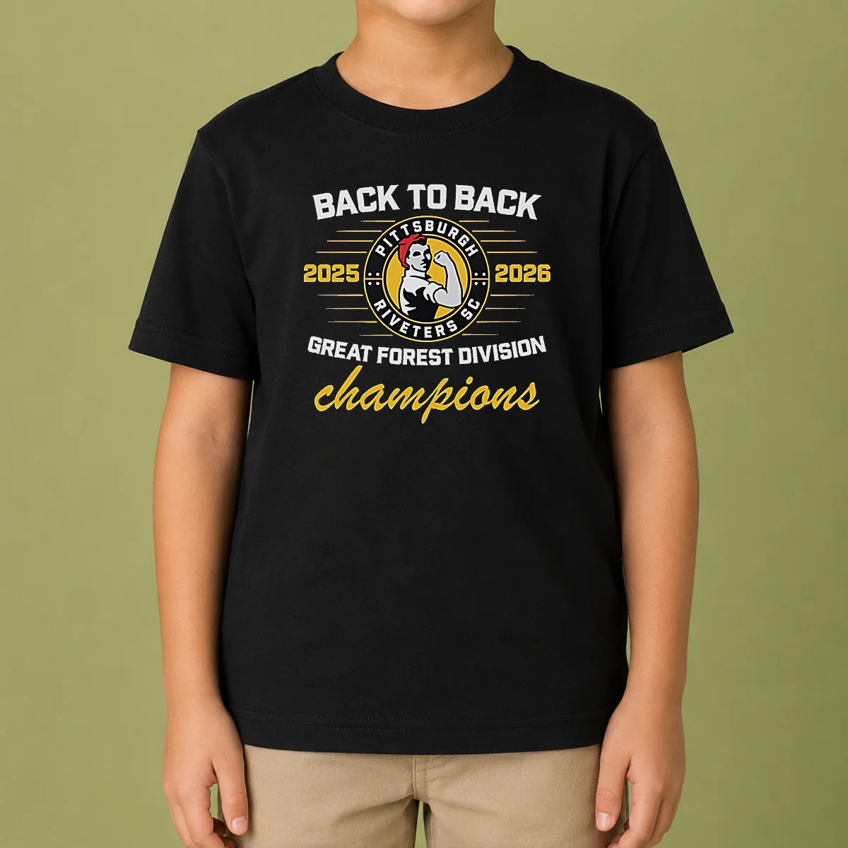 Original Pittsburgh Riveters SC Back To Back Green Forest Champs Kids T-Shirt