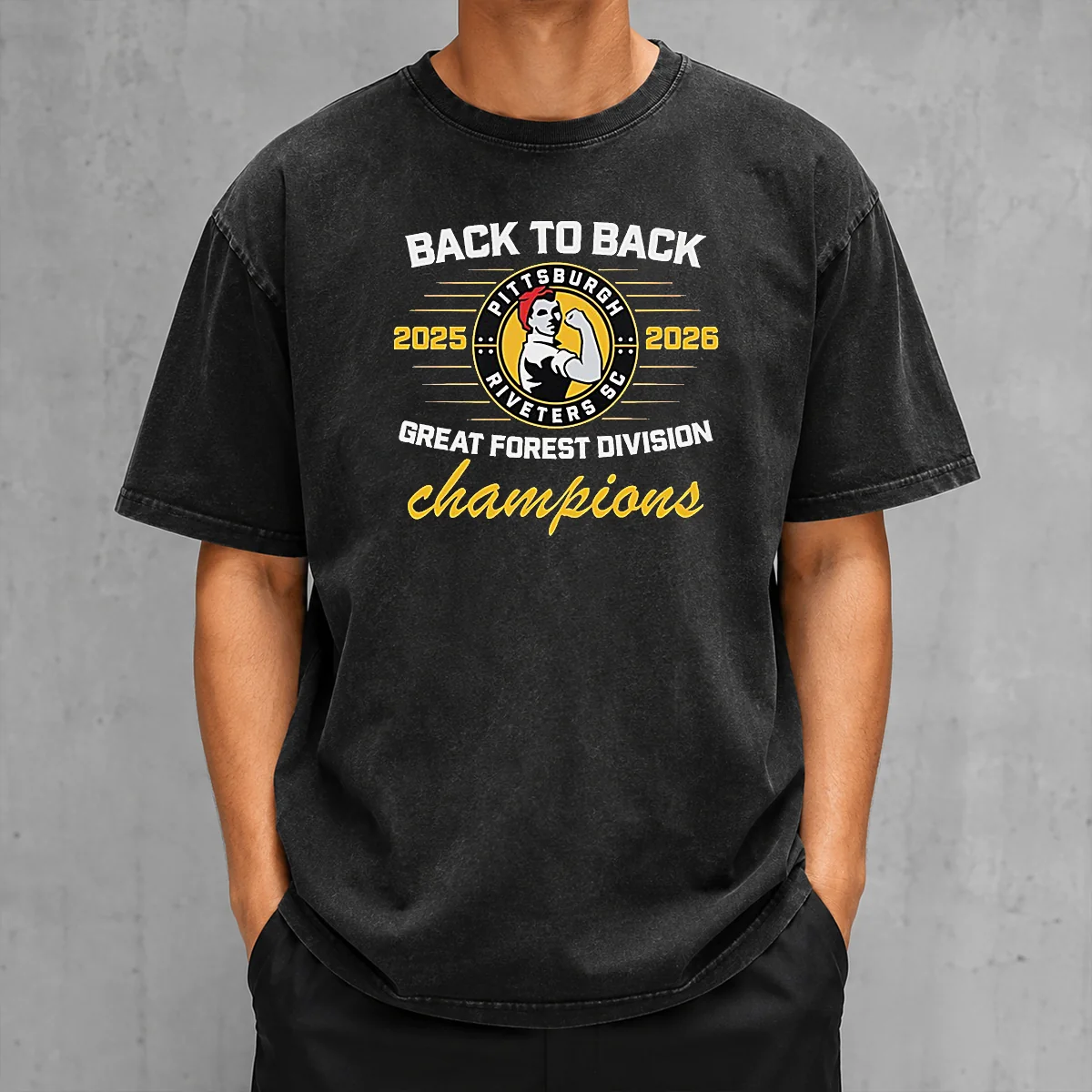 Original Pittsburgh Riveters SC Back To Back Green Forest Champs Washed T-Shirt