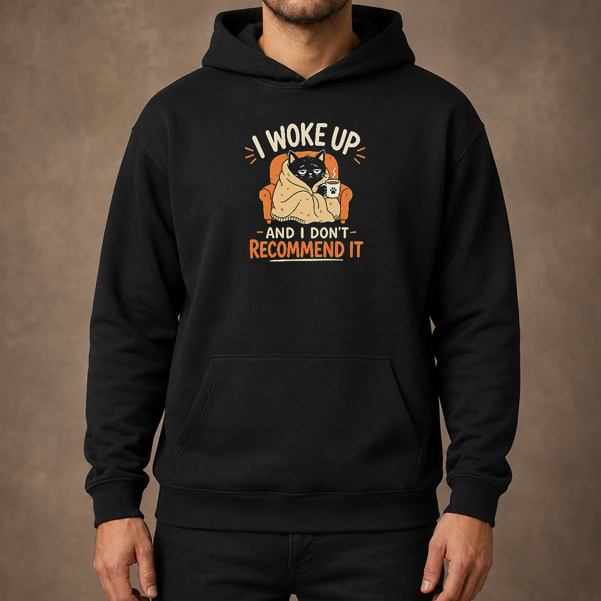 Perfect Awesome I Woke Up And I Don'T Recommend It Geek Hoodie in black with front graphic print and drawstring hood