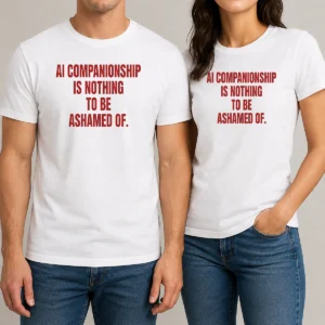 Premium AI Companionship Is Nothing To Be Ashamed Of t shirt in black, front view, short sleeve crew neck cotton tee
