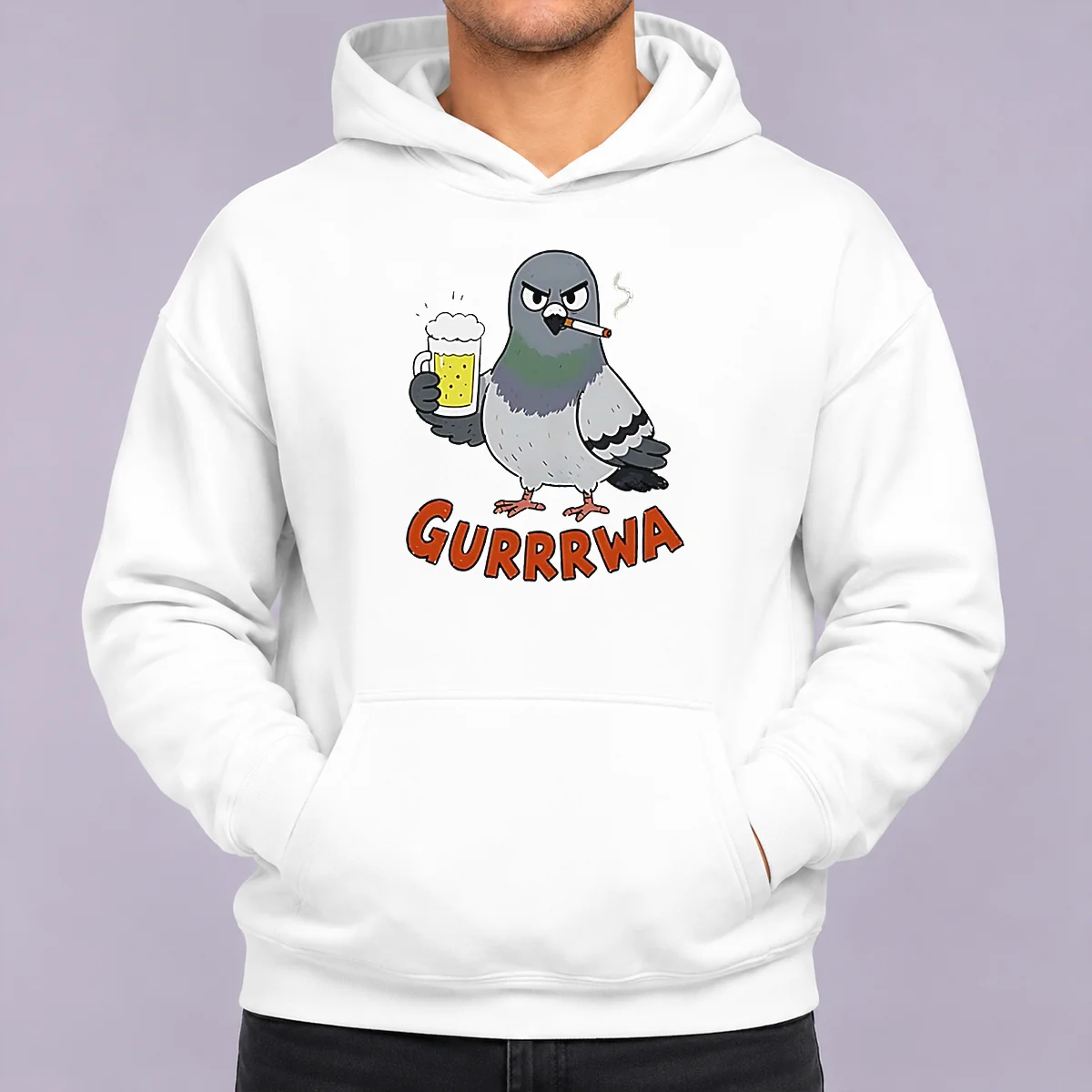 Premium Angry Pigeon With Beer And Cigarette Hoodie in dark gray, featuring a bold graphic print on the front
