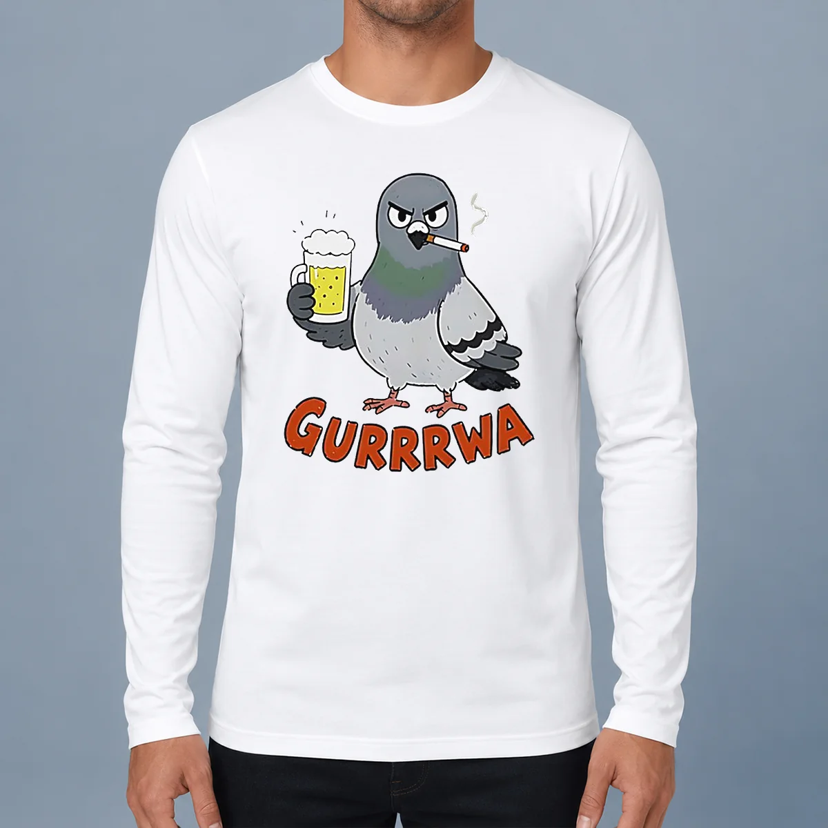 Premium Angry Pigeon With Beer And Cigarette Long Sleeve Shirt
