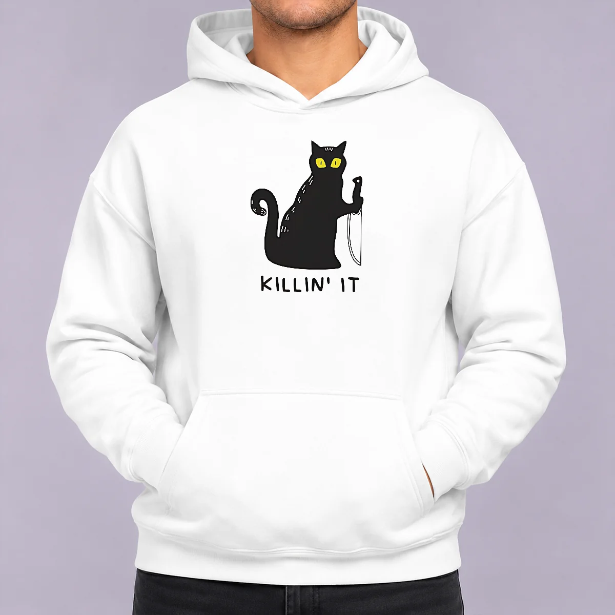 Premium Black Cat Holding Knife Killin' It Hoodie