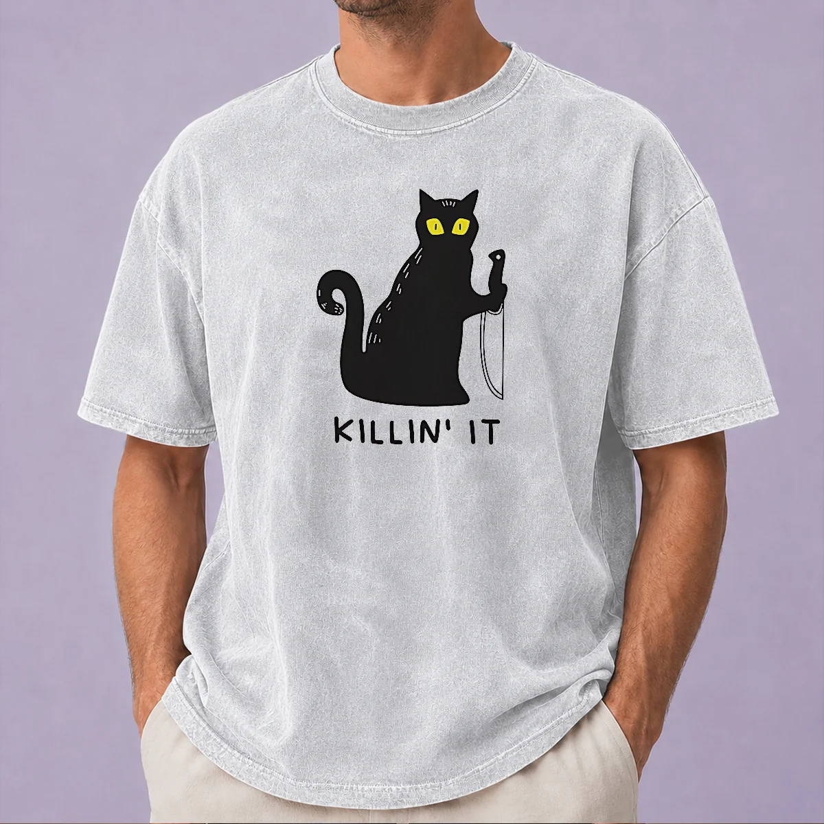 Premium Black Cat Holding Knife Killin' It Shirt - Image 8