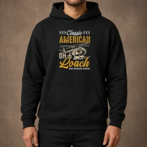 Premium Classic American Hughes OH 6 Cayuse Loach Arm Aviation Action Hoodie