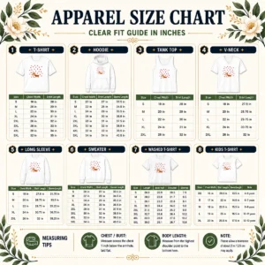 Size chart for Premium Cute Corgi Dog Valentines Day showing measurements in inches and cm