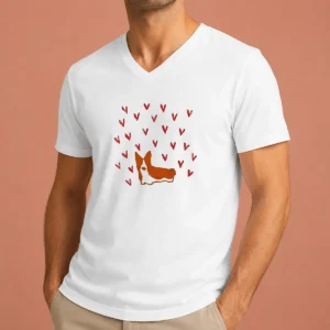 Premium Cute Corgi Dog Valentines Day V-Neck Shirt