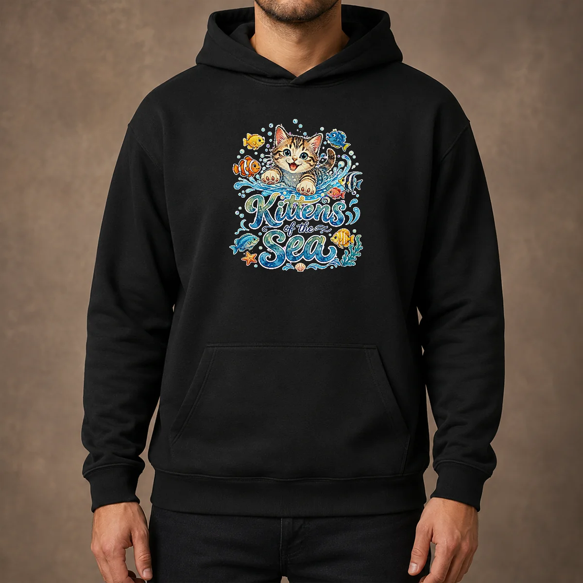 Premium Cute Kittens Of The Sea Watercolor Line Art Hoodie