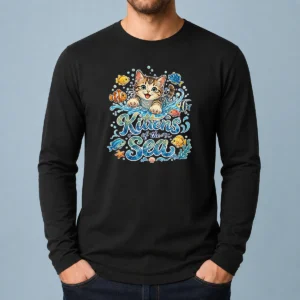 Premium Cute Kittens Of The Sea Watercolor Line Art Long Sleeve Shirt