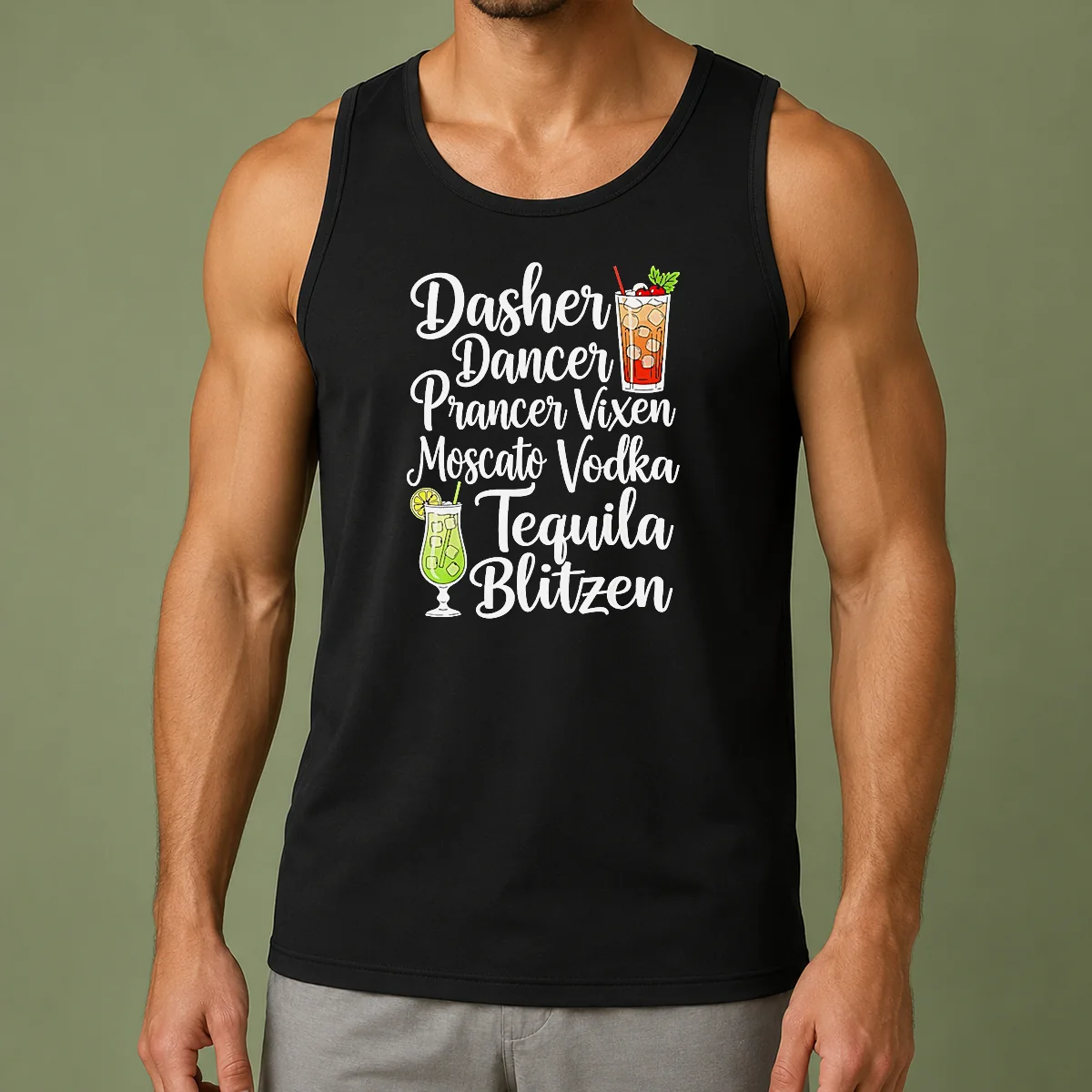 Premium Drinks Cocktail Glass Dasher Dancer Prancer Vixen Moscato Vodka Tequila Blitzen Tank Top