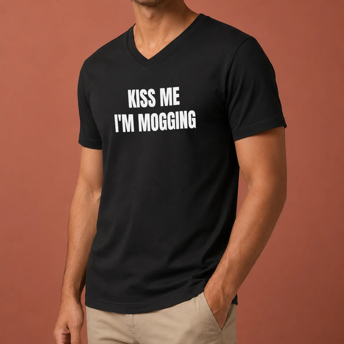 Premium Kiss Me I'M Mogging Looksmaxxing V-Neck Shirt Premium Kiss Me I'M Mogging Looksmaxxing V-Neck Shirt