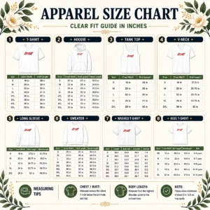 Size chart for Premium Pretty America King Of The World Patriotic USA with measurements in inches and cm