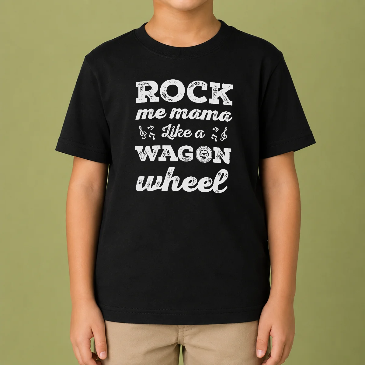 Premium Rock Me Mama Like A Wagon Wheel Country Music kids t shirt featuring vibrant text and country-themed design