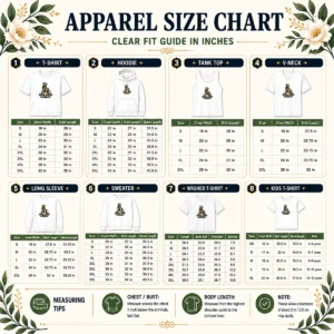 Size chart for Pretty August Holiday Ireland Family Gift Streetwear with measurements in inches and cm