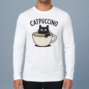 Pretty Catpuccino Black Cat In A Coffee Cup Cappuccino Long Sleeve Shirt