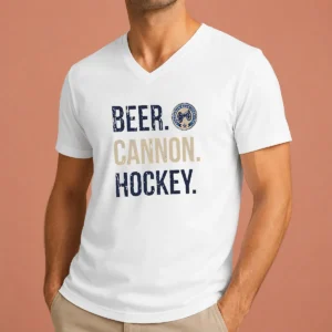 Pretty Columbus Blue Jackets Beer Cannon Hockey V-Neck Shirt