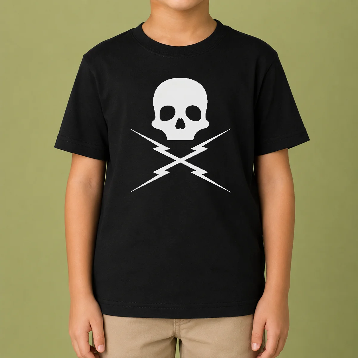 Pretty Funny Skull Crossed Lightning Bolts Kids T-Shirt