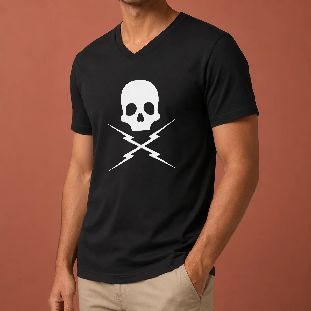 Pretty Funny Skull Crossed Lightning Bolts V-Neck Shirt Pretty Funny Skull Crossed Lightning Bolts V-Neck Shirt