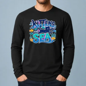Pretty Kittens Of The Sea Typography Long Sleeve Shirt