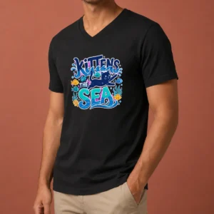 Pretty Kittens Of The Sea Typography V-Neck Shirt