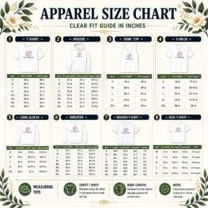 Size chart for Pretty No Ma'Am Married With Children Al Bundy with measurements in inches and cm