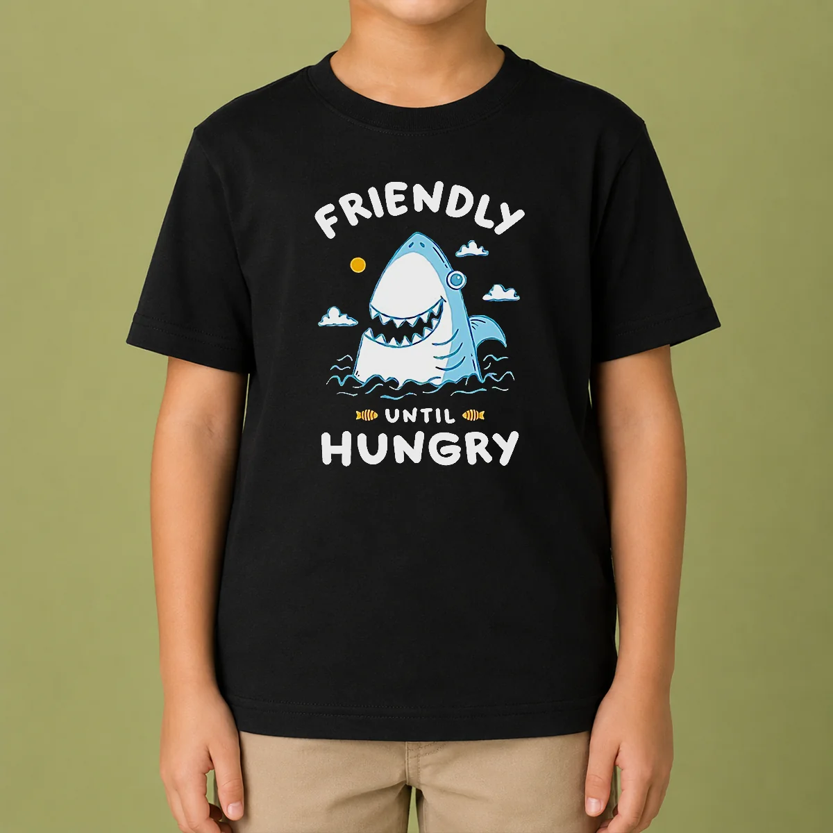 Pretty Original Shark Grinning Friendly Until Hungry Kids T-Shirt