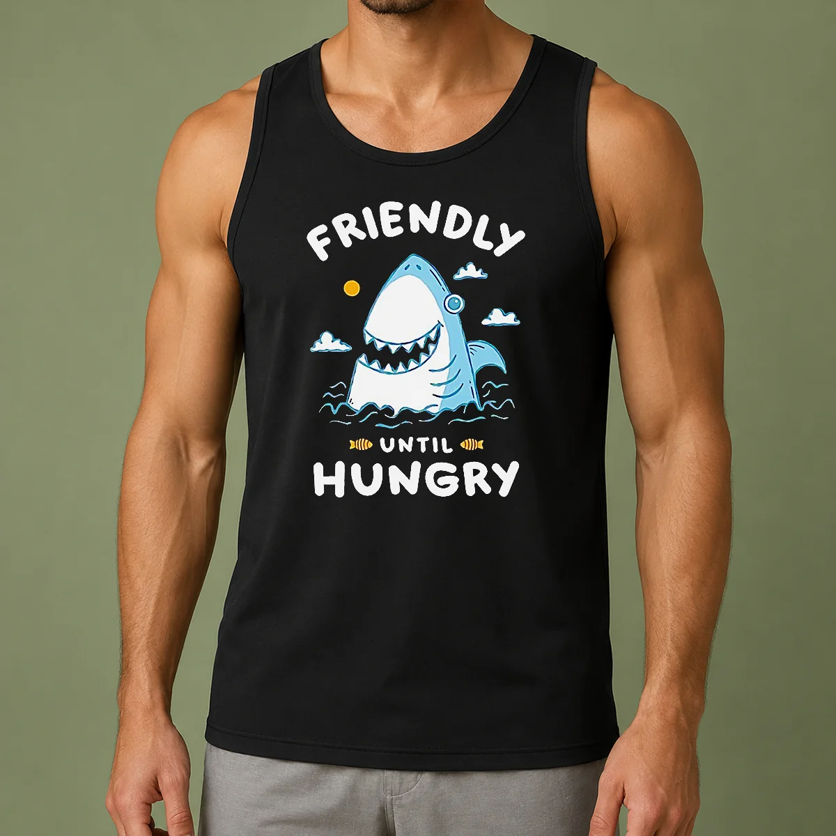 Pretty Original Shark Grinning Friendly Until Hungry Tank Top