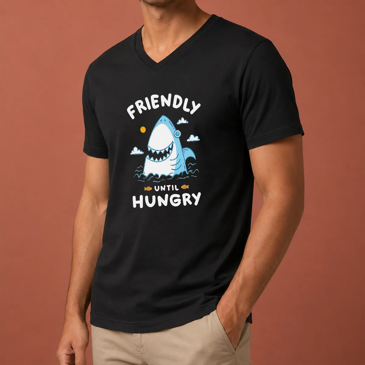 Pretty Original Shark Grinning Friendly Until V-Neck Shirt Pretty Original Shark Grinning Friendly Until V-Neck Shirt