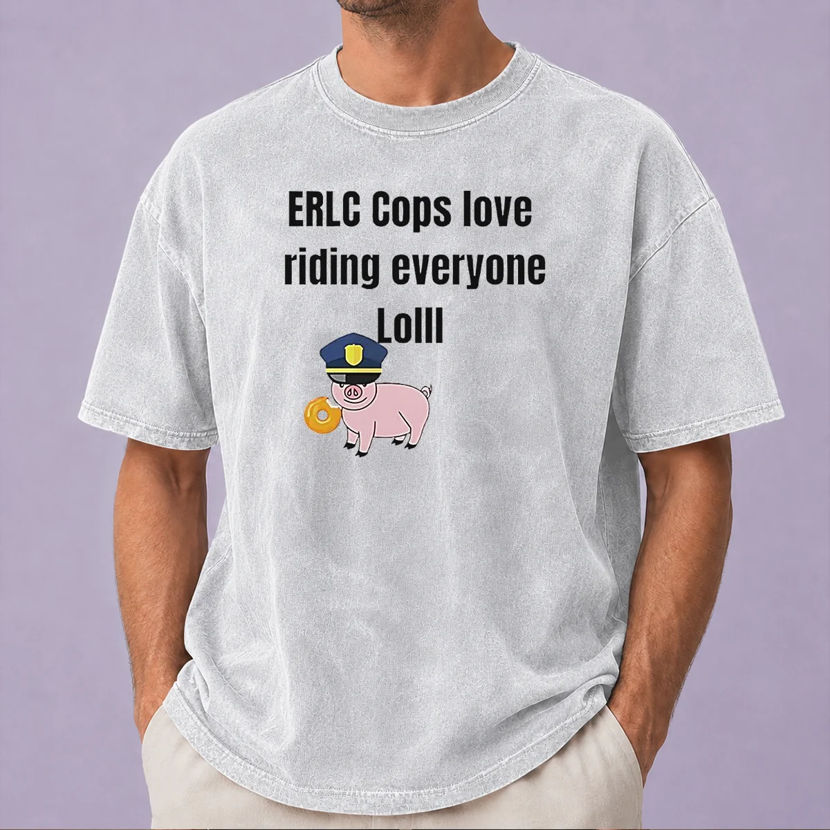 Pretty Pig Erlc Cops Love Riding Everyone Lolll washed t shirt in light faded color, front view