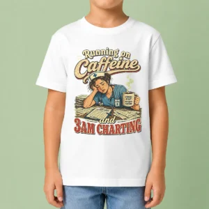 Running on Caffeine and 3AM Charting Nurse Vintage Kids T-Shirt