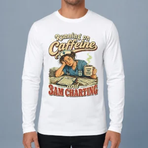 Running on Caffeine and 3AM Charting Nurse Vintage Long Sleeve Shirt