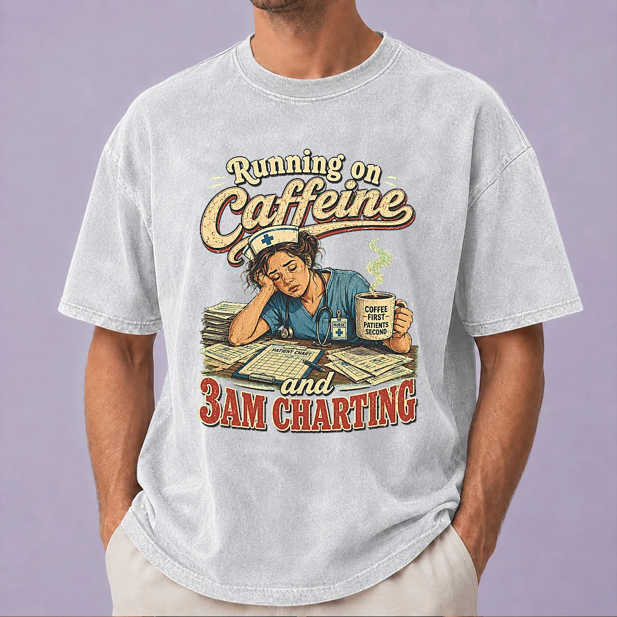 Running on Caffeine and 3AM Charting Nurse Vintage Washed T-Shirt
