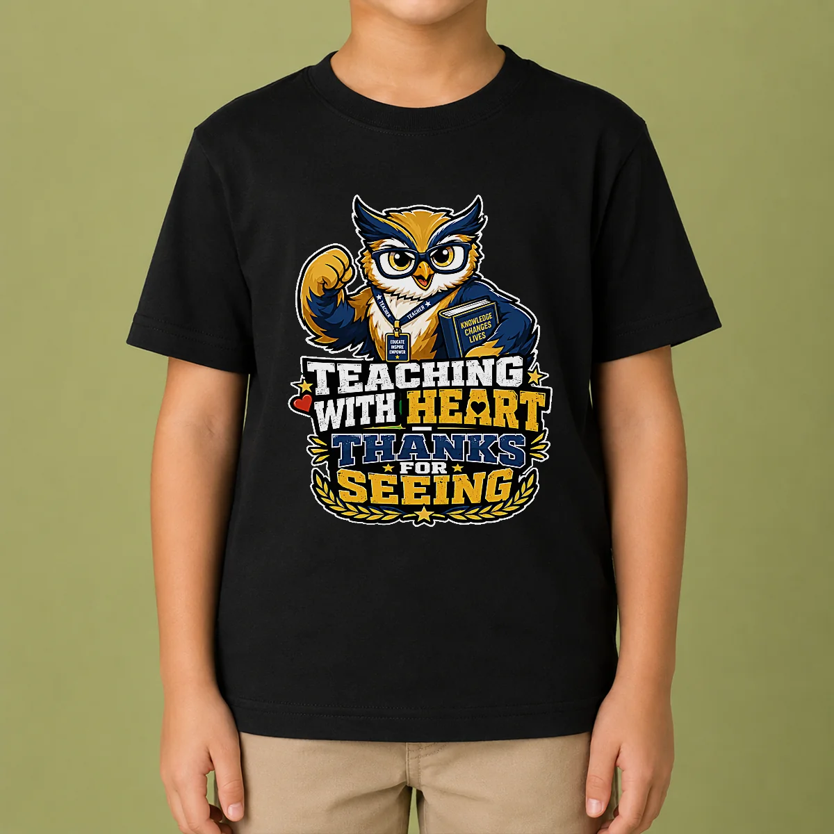 Teaching With Heart Owl Mascot Kids T-Shirt