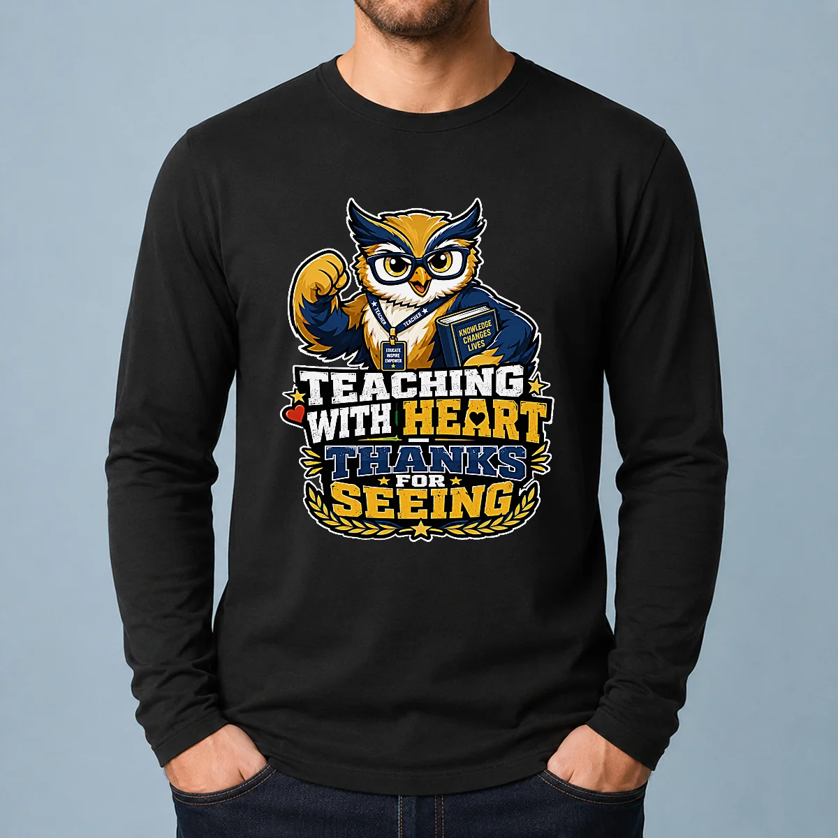 Teaching With Heart Owl Mascot Long Sleeve Shirt