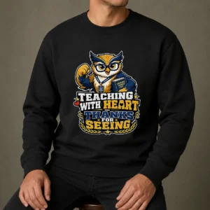 Teaching With Heart Owl Mascot Sweater