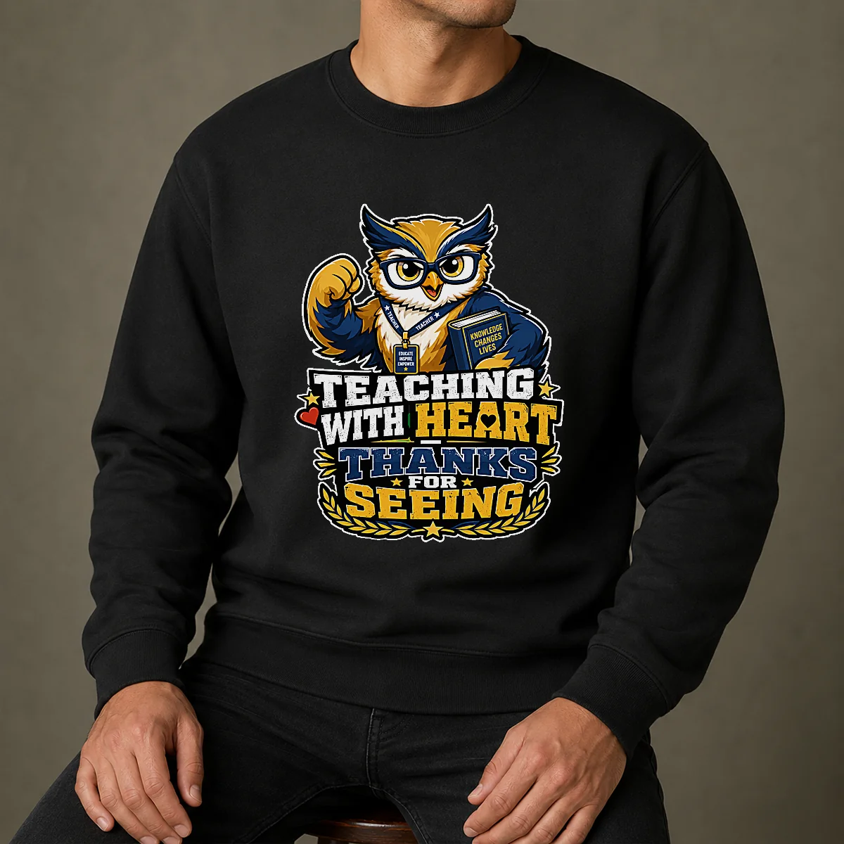 Teaching With Heart Owl Mascot Sweater