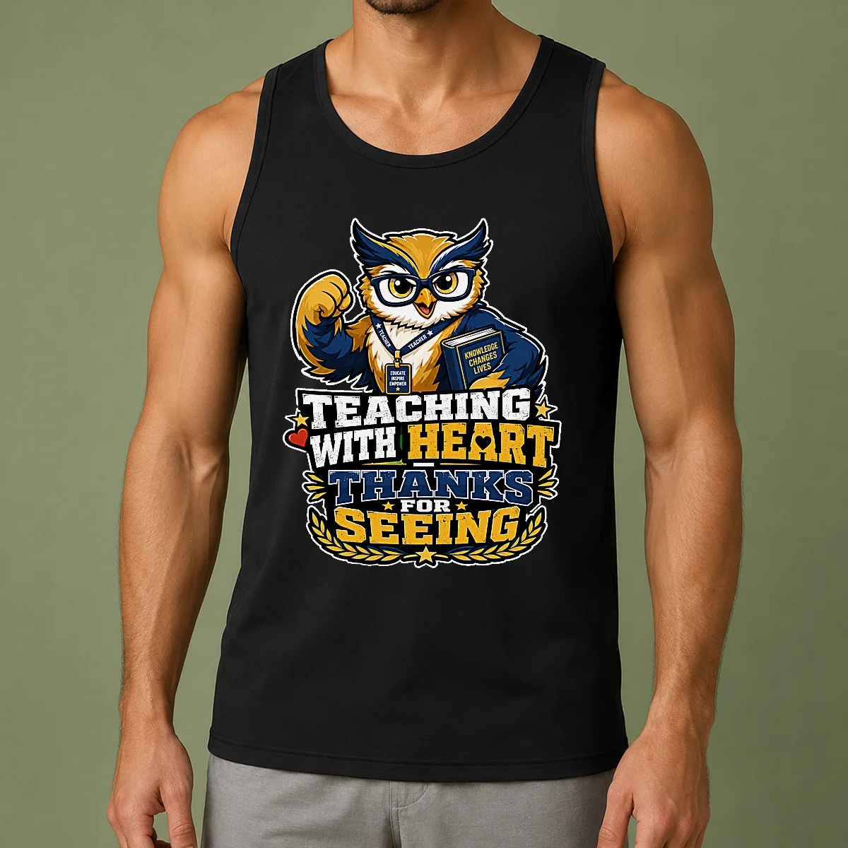 Teaching With Heart Owl Mascot Tank Top