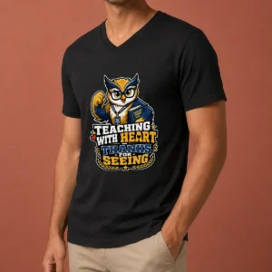 Teaching With Heart Owl Mascot V-Neck Shirt