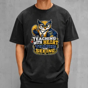 Teaching With Heart Owl Mascot Washed T-Shirt