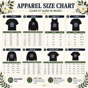 Size chart for the Thanks To My Squad Level Up Life Tee with measurements in inches and cm.