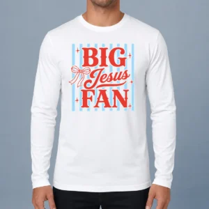 Top Big Jesus Fan Retro Striped Long Sleeve Shirt