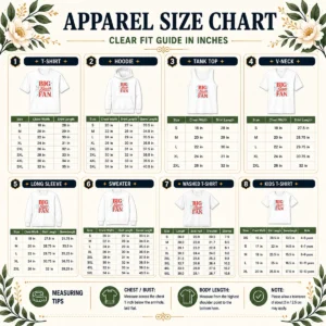 Size chart for Top Big Jesus Fan Retro Striped with garment measurements in inches and cm